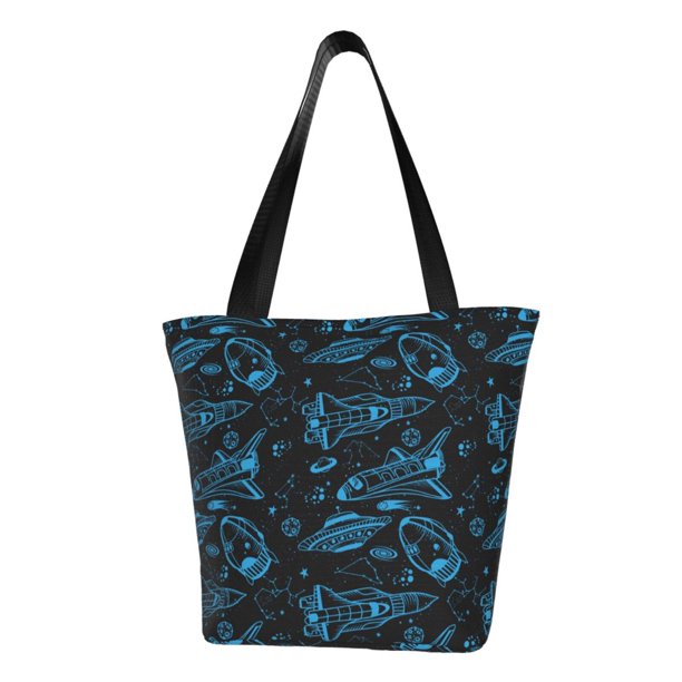 Fotbe Spacecraft Bolsa de Playa con Estampado, Bolsa de Hombro, Bolsa de Mano Espaciosa, Bolsa de Viaje Ligera, Bolsa de Compras Versátil