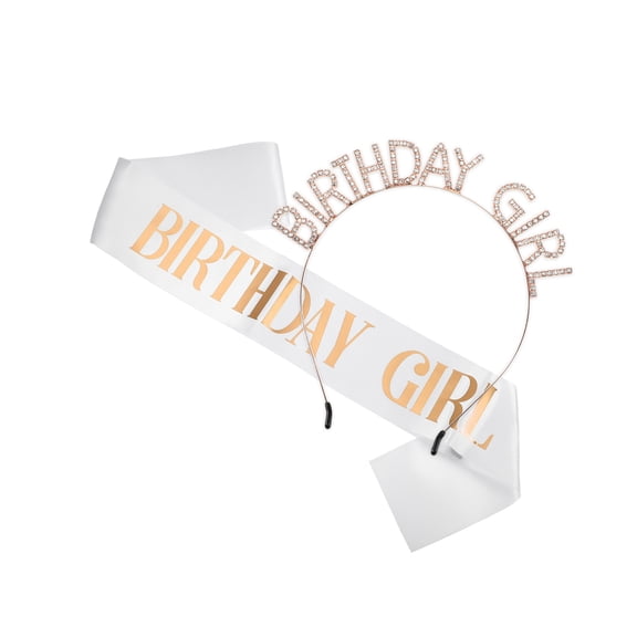 Vocoste 1 Set Birthday Girls Headband Tiara for Women Rhinestone Happy Birthday Accessories Rose Gold Tone Letter