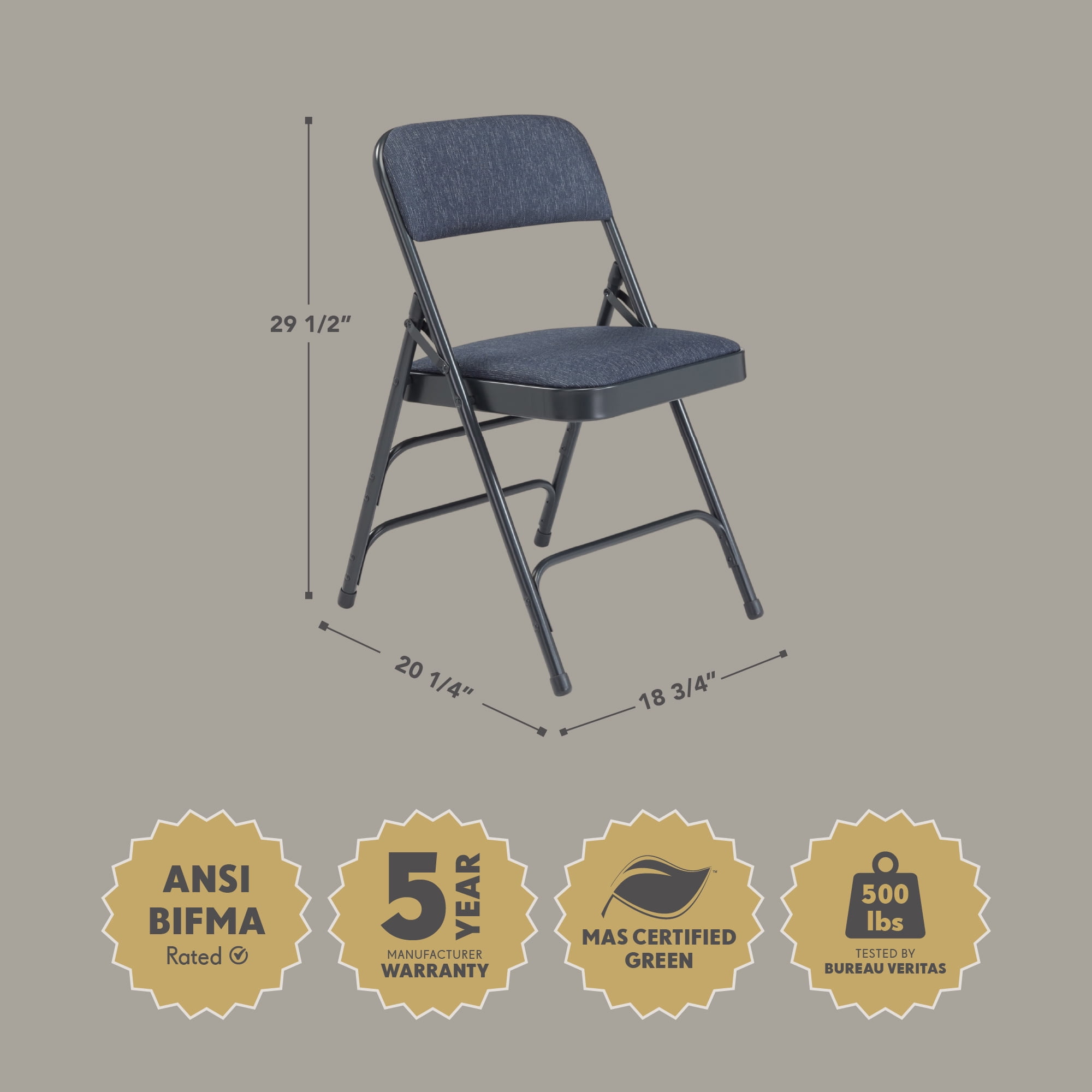 Hampden Furnishings Bernadine Collection Fabric Triple Brace Folding Chair, Blue, Pack of 4