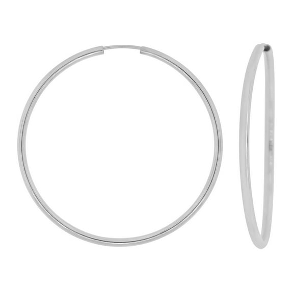 14k Gold White Rhodium, Plain Round Hollow 2mm Tube Circular Hoop Earring 35mm Inner Endless