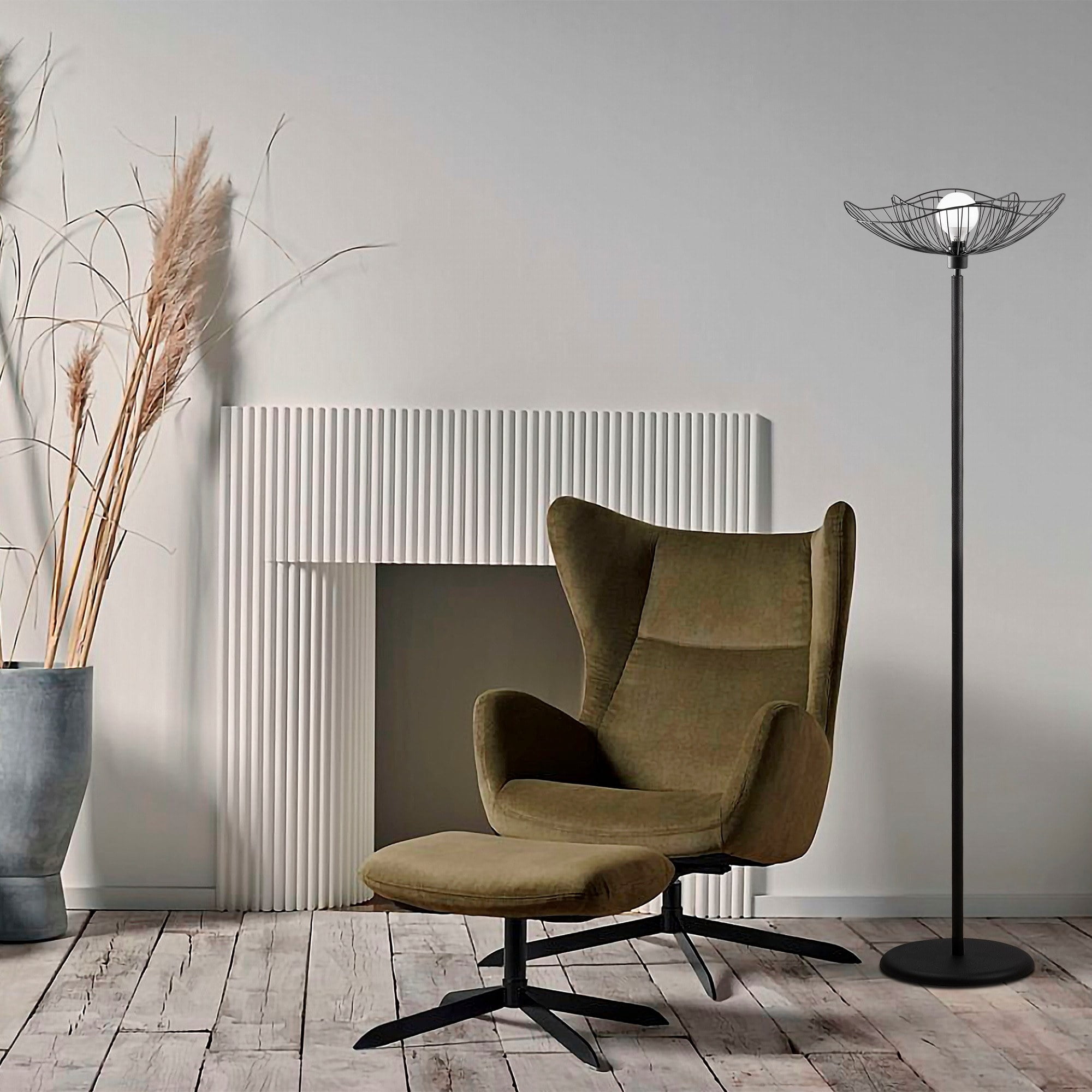 Stylish Floor Lamp with Metal Body, Black Finish, 59.1 in Height | 19.7 in Base Plate Diameter, 1.2 in Base Height | 11.8 in Cap, E27 Socket (Max 40W) | 11.5 ft Cable