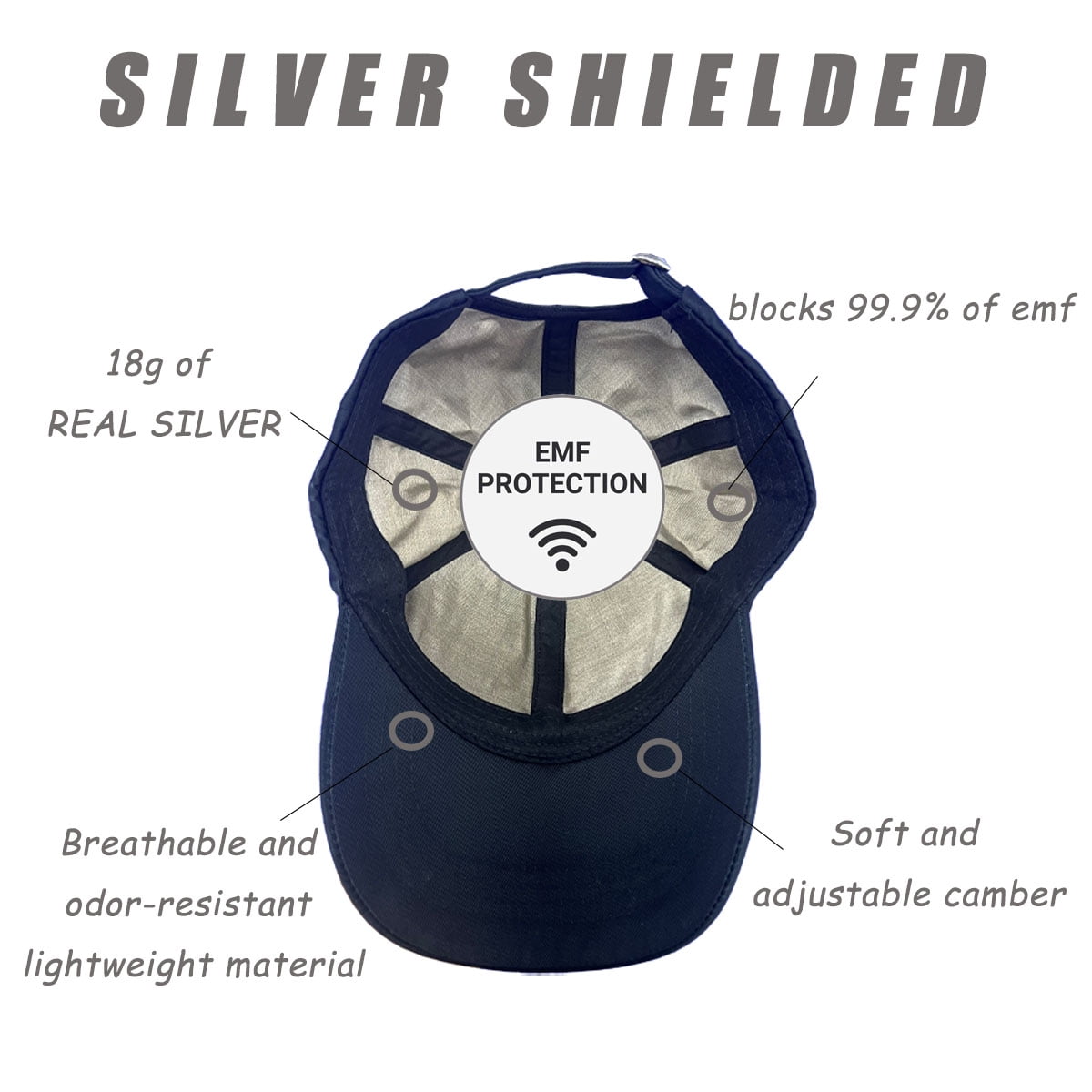 Amerthing Faraday Hat,E.M.F Cap Hat-Baseball Cap 100% Pure Silver Lining to Reduce 5G, 4G, WiFi and RF Exposure