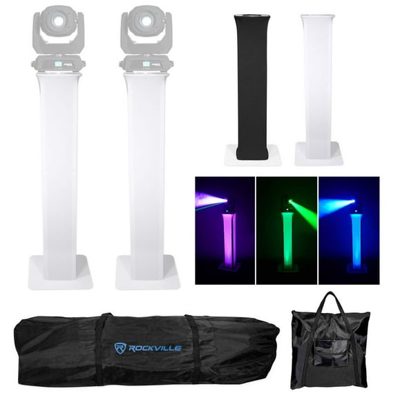 2) Rockville RTP32W Totem Moving Head Light Stands Black White Scrims Carry Bags