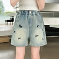 thumbnail image 4 of KAUOD Girls Love Embroidery Denim Shorts Elastic Waist Wide Leg Knee Length Pants Casual Loose Jean Short with Pockets, 4 of 7