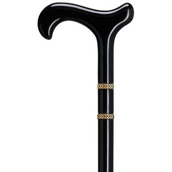 Walking Cane Lady's Derby Handle Cane Black with Decorative Brass Bands