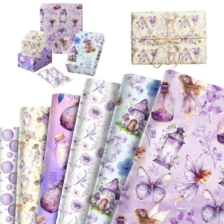 Purple Fairy Tale Wrapping Paper - Dreamy Magic Forest Design Party Gift Wrap Set