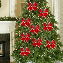 Christmas Decoration Red Christmas Bow with Jingle Bells for Christmas Tree 3.35x3.15in Crafts Gift Bows Classic Ribbon Bows Gift Boxes for Garland Wrapping,Wreath