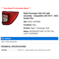thumbnail image 2 of Right Passenger Side Tail Light Assembly - Compatible with 2019 - 2022 Honda Pilot 2020 2021, 2 of 2