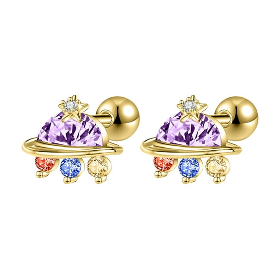 ZS 20G 1 Pair Cute UFO Stud Earring Crystal Cartilage Helix Piercing Gold Ear Piercing