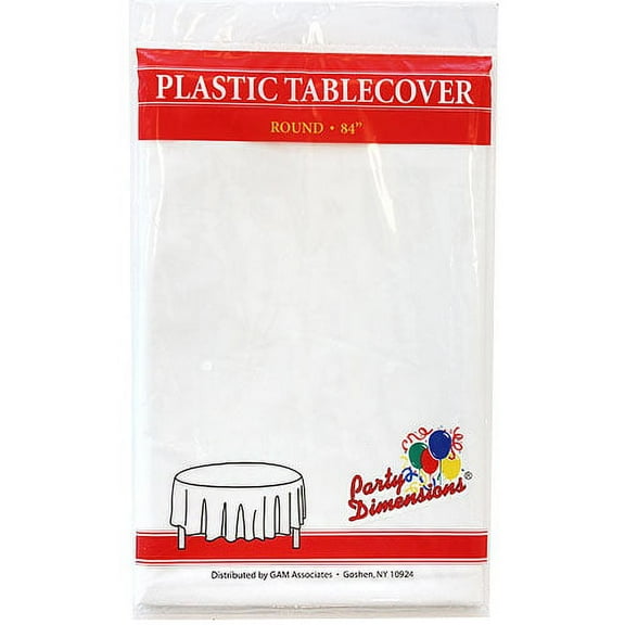 Party Dimensions White 84" Round Plastic Disposable Party Tablecloth
