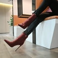 thumbnail image 6 of YDN Women Sexy Pointed Toe Booties Stiletto High Heels Ankle Boots Side Zipper Basic Winter Shoes Size 15 Dark Red, 6 of 6