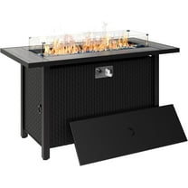 Propane Fire Pit, 45 Inch Gas Fire Pit Table with Lid, Glass Wind Guard, Waterproof Cover, Rectangle Gas Firepit Table, 50000 BTU for Garden, Patio, Deck, Yard