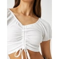 thumbnail image 4 of Crop T-Shirt Puff Sleeve Shirred V Neck, 4 of 5