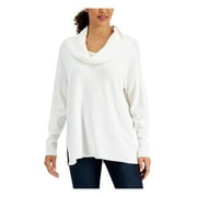 JM COLLECTION Womens White Sequined Vented Hems Long Sleeve Cowl Neck Party Sweater L