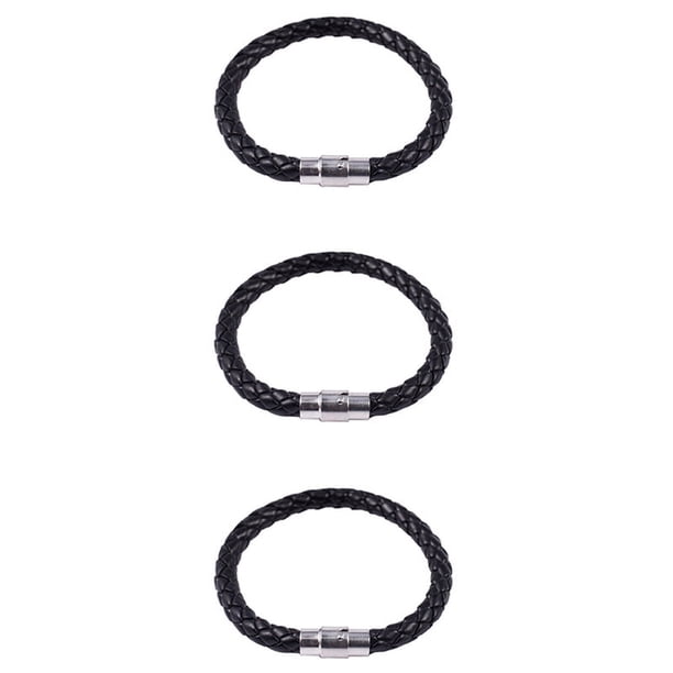 3X Pulsera de Joyeria, Acero Inoxidable de , Pulsera de , para Hombres Mujeres, Negro - 6mm - Longitud 18cm