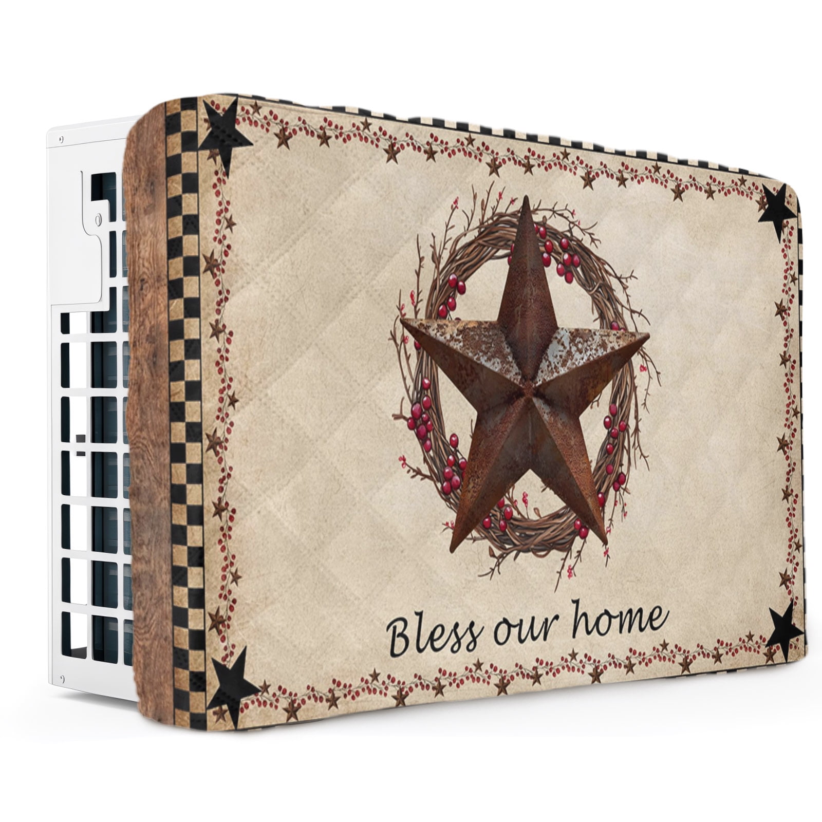 Western Star Vintage Indoor Air Conditioner Covers for Window Units Country Texas Stars Buffalo Plaid Brown AC Cover for Inside Adjustable Waterproof Wall AC Cover Protector 21 x 15 x 3.5