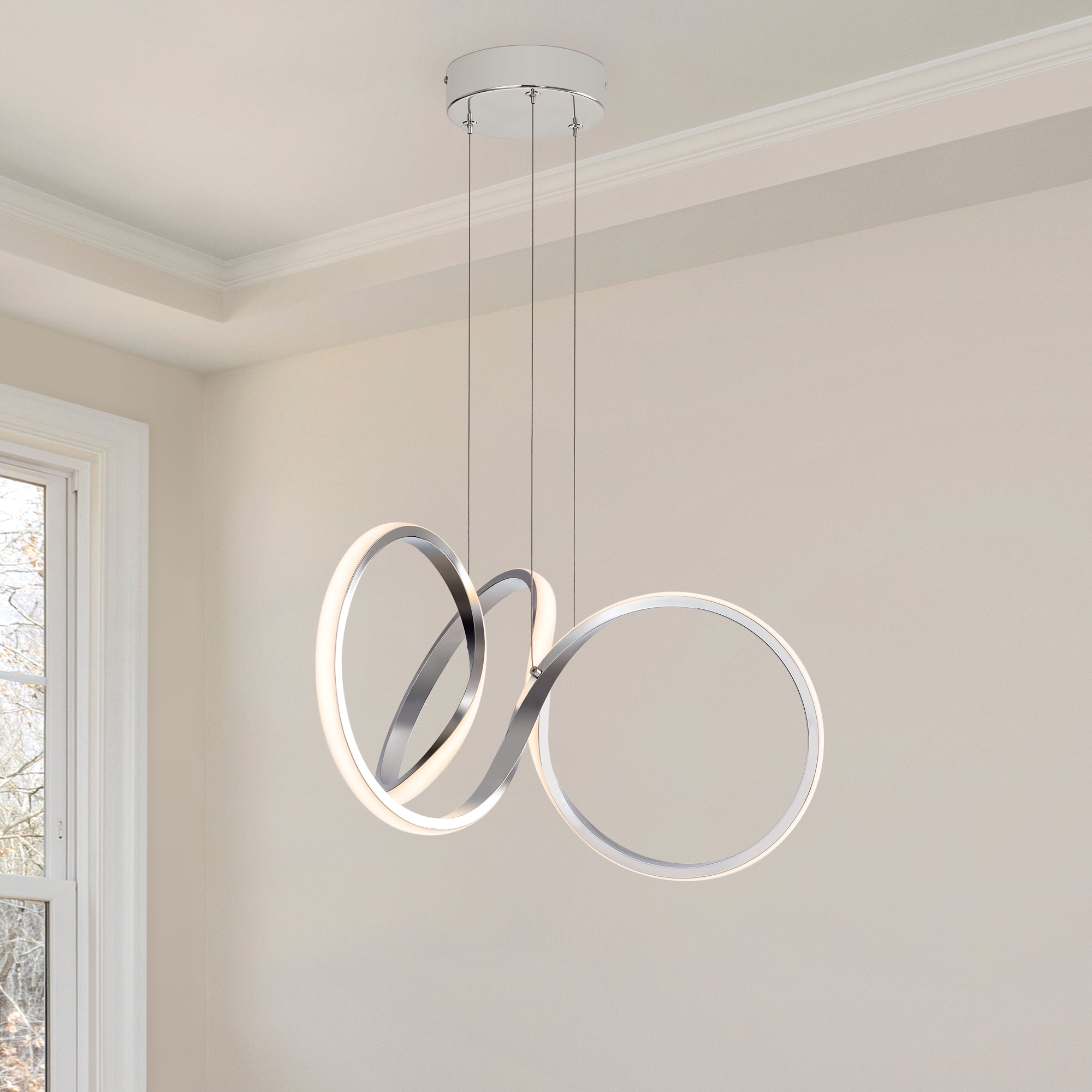 2 LED Ring Chandelier 24 Wide Modern Indoor Pendant Light Ceiling Brown