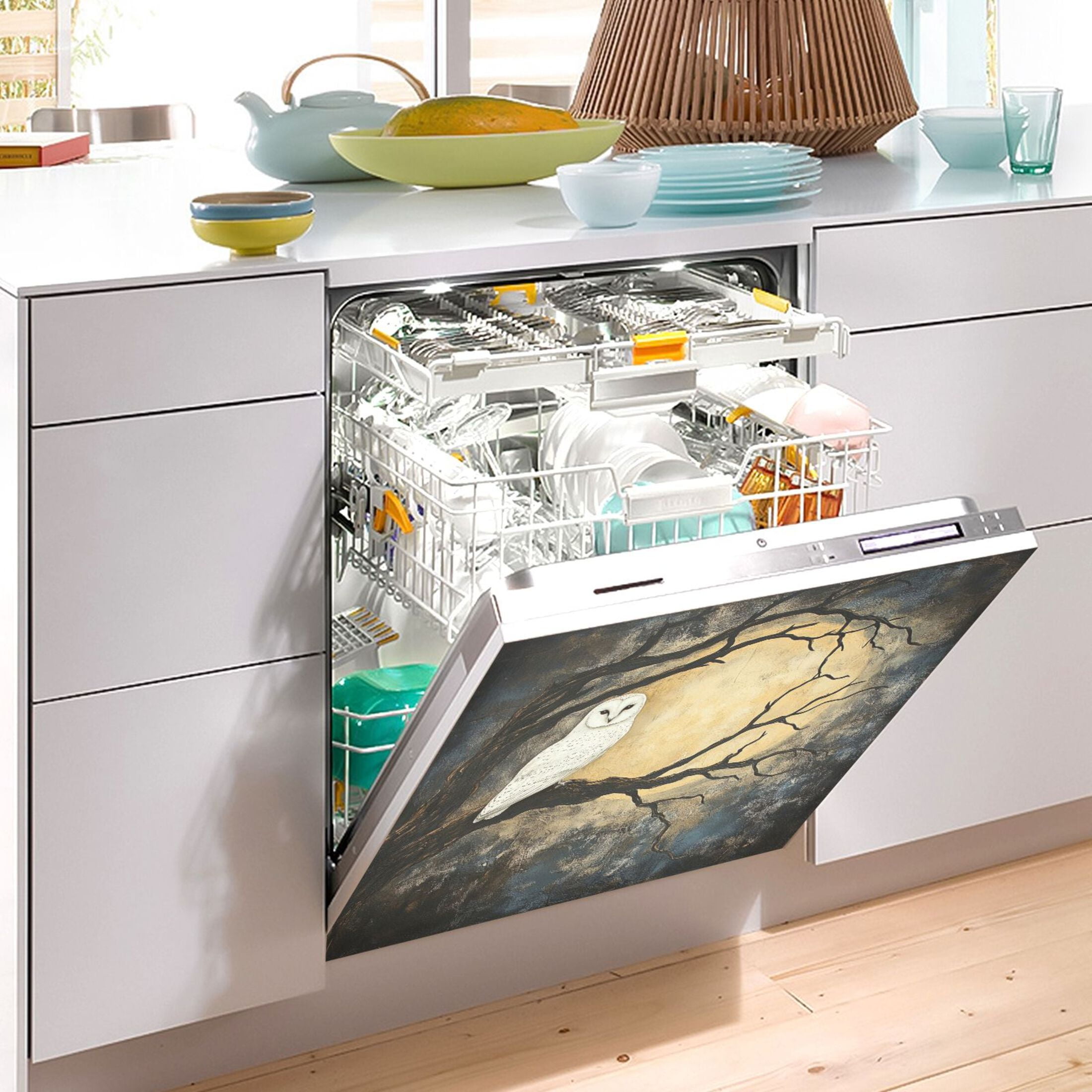 Dishwasher Magnetic Sticker 23x26 Inch Refrigerator Magnetic Sticker Washing Machine Magnetic Sticker Kitchen Panel Magnetic Sticker Home Decor Cool Owl Of The Night