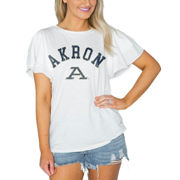 Women's Gameday Couture White Akron Zips Arch Logo Flutter Sleeve Lightweight T-Shirt