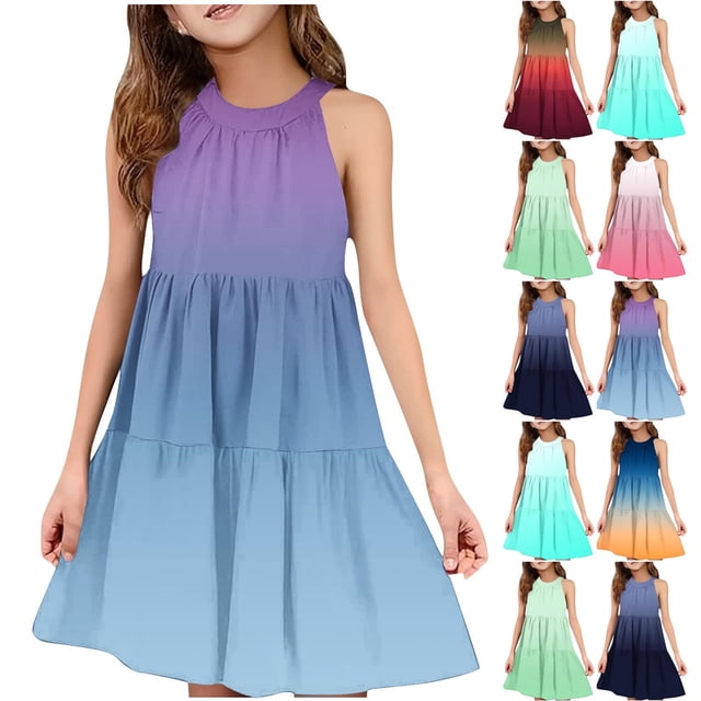 Ashirexll Robes pour Filles Enfants Sans Manches Mode Col Rond Patchwork Ludique Été Décontractée Robe d'Été pour Préadolescentes