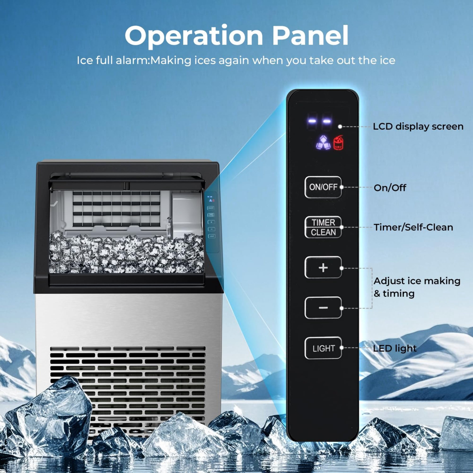 Auseo Commercial Ice Maker 80Lbs/24H,Freestanding/Built-in Ice Machine with 28 lb Storage Bin in Silver,Stainless Steel