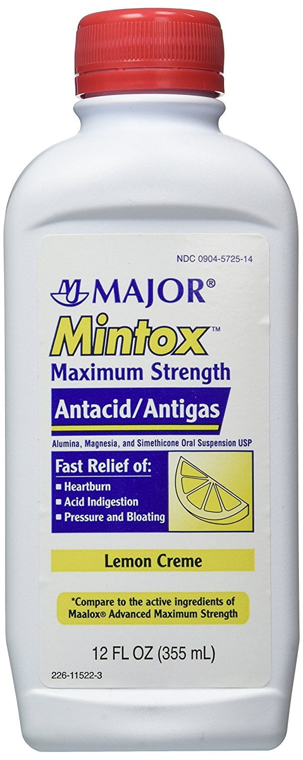 Major Mintox Maximum Strength Antacid/Antigas Liquid, 12 oz. (Set of 4