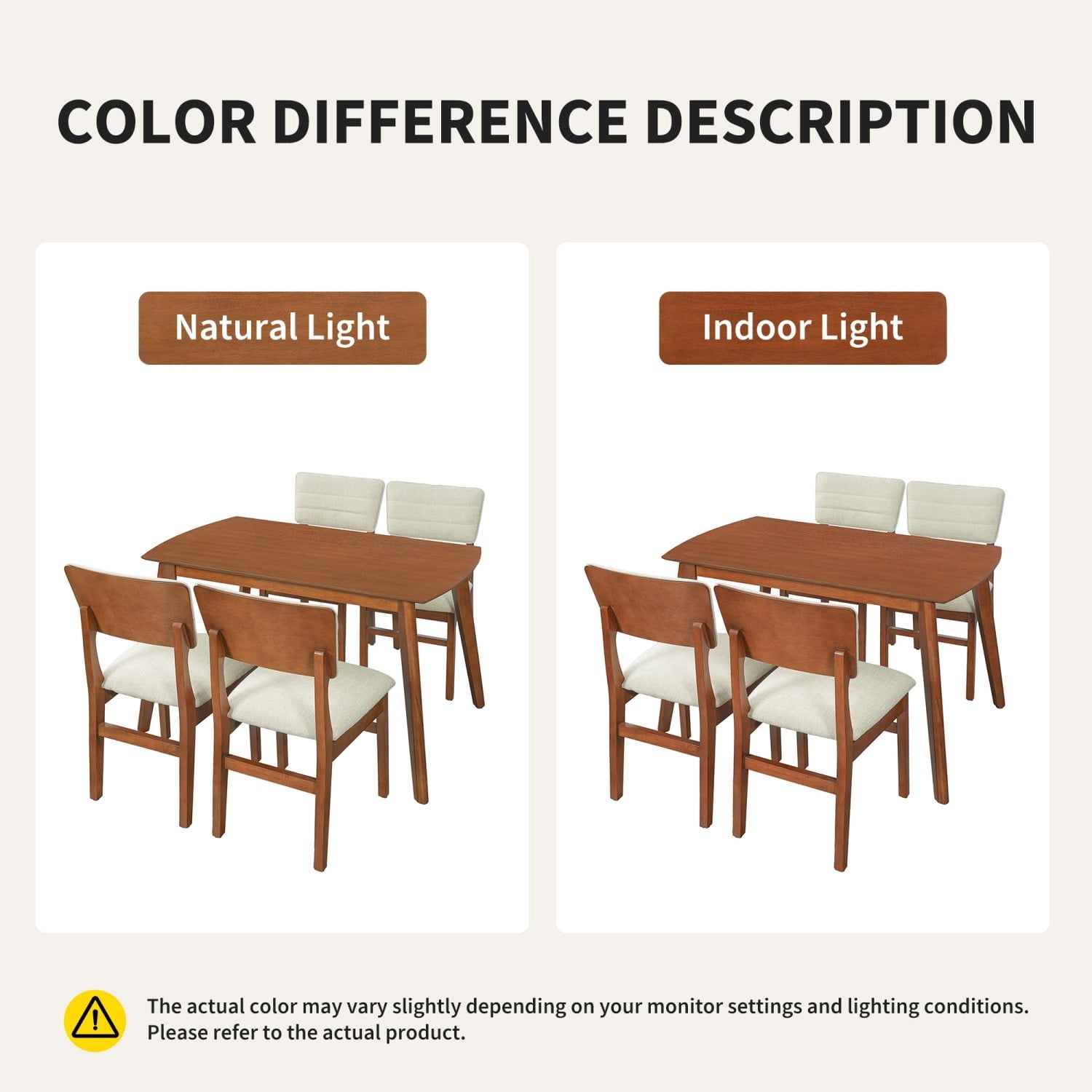 Upholstered Dining Chairs Set of 4, Mid Century Modern Kitchen & Dining Chairs with Ergonomic Back, Solid Rubberwood Frame, Fabric Side Chairs with Non-Slip Feet, Beige & Brown
