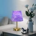 thumbnail image 6 of Modern Minimalist Cone Desk Lamp Antique Bronze Base & Linen Shade Bedside Table Lamp for Bedroom Living Room, Office, Dorm Purple Background with White Line Medium, 6 of 8