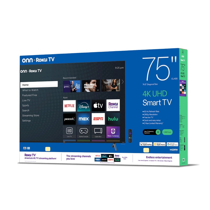 onn 75" Class 4K UHD Roku Smart Television, 100044717 gallery view