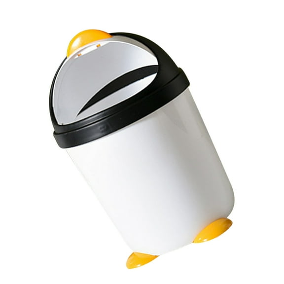 WORGEOUS Penguin Swing Lid Trash Can for Kids, Plastic Waste Bin Trash Can Cute Bathroom Trash Bucket for Bedroom Office Car Kitchen