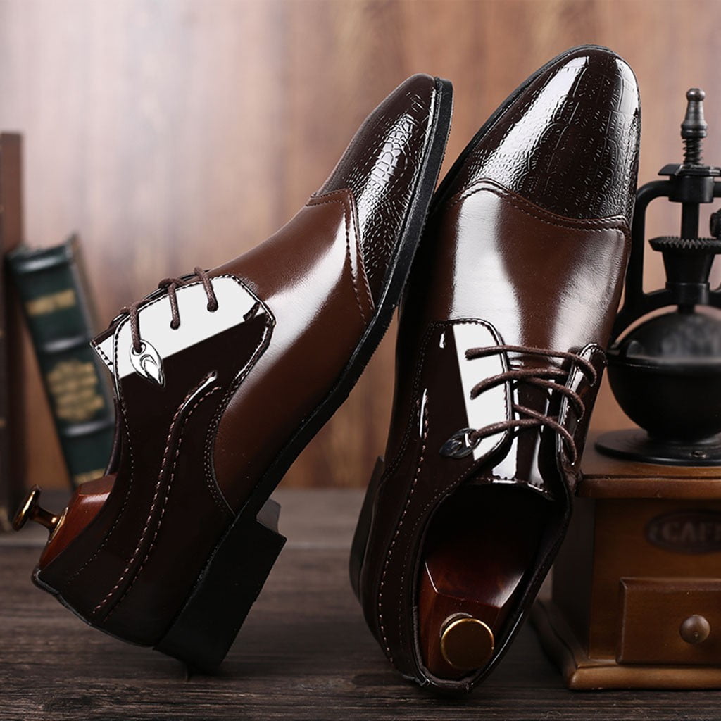 BOBOGOJP Casual Dress Shoes for Men Lace Up Leather Lined Baseball Stitch Loafer Brown 10.5