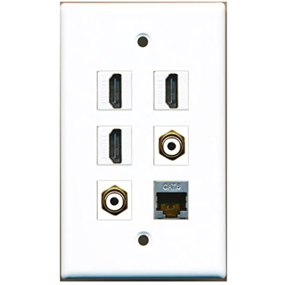 RiteAV - 3 HDMI 2 Port RCA White 1 Port Shielded Cat6 Ethernet Wall Plate