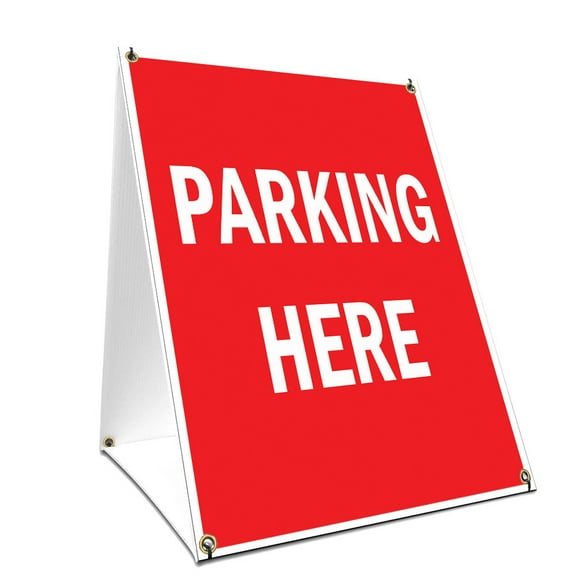 A-frame Sidewalk Parking Here Sign With Graphics On Each Side | 18" X 24" Print Size