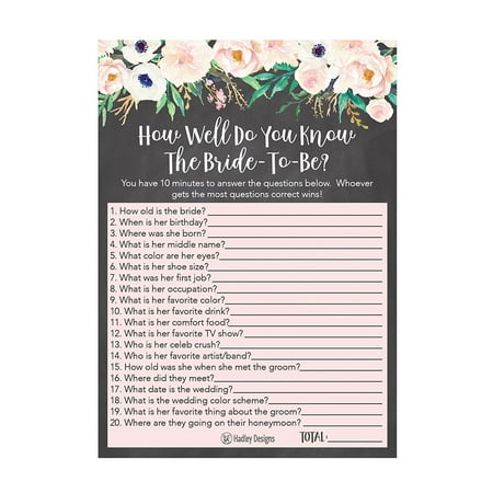 25 Floral How Well Do You Know The Bride Bridal Wedding Shower or Bachelorette Party Game, Flowers Who Knows The Best, Does The Groom? Couples Guessing Question Set of Cards Pack, Printed
