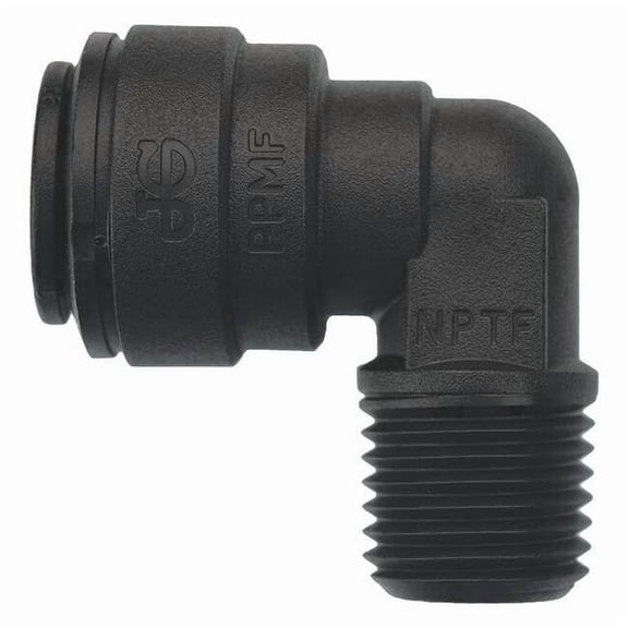 Push-Fit Elbow Fitting, 3/8 in Tube Size, Polypropylene, Black, 10 PK