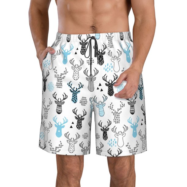 Fotbe Winter Art Blue and Black Moose Trajes de Baño Estampados para Hombre, Shorts de Verano de Secado Rápido, Ropa de Playa, Bañadores-Small