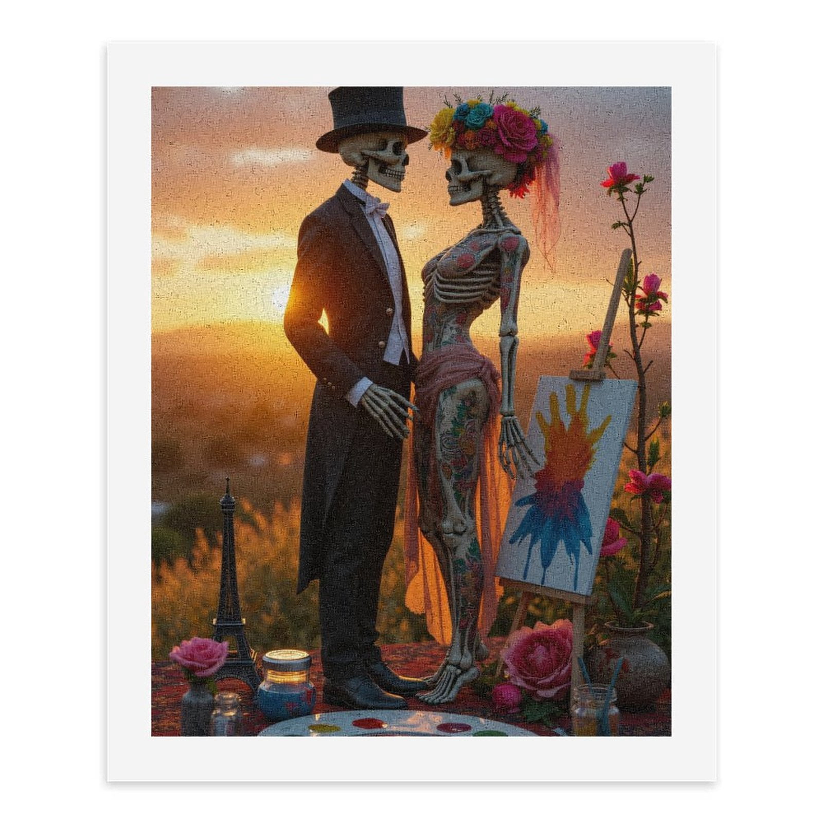 Paint By Numbers Kit for Adults Beginner - Skeleton Couple Sunset Art Painting DIY Canvas Painting Kits for Adults, Frameless Paint By Number for Adults for Home Wall Decor 16x20 Inch
