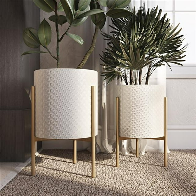 Gianna Modern Planters, White & Gold - Set of 2