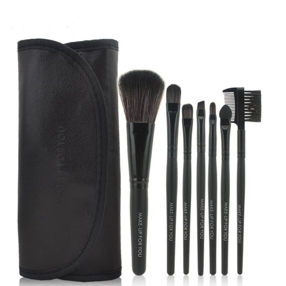 Travel Makeup Brush Set with Pouch, 7 Piece Portable Cosmetic Brush Kit for Foundation, Eyeshadow, Eyeliner and Lip Makeup TIKA