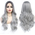 thumbnail image 1 of Peluca gris larga para mujer Ombre Pelucas grises plateadas Peluca de cosplay ondulada de parte media, 1 of 5