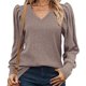 thumbnail image 1 of Suéteres de Mujer, Blusas Tipo Túnica de Larga con Cuello en V y Estilo Casual Caqui S, 1 of 7