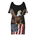 thumbnail image 3 of Eagle with USA Flag Women's Off The Shoulder Ruffles Summer Wedding Guest Loose Casual Party Beach Dress, 3 of 9