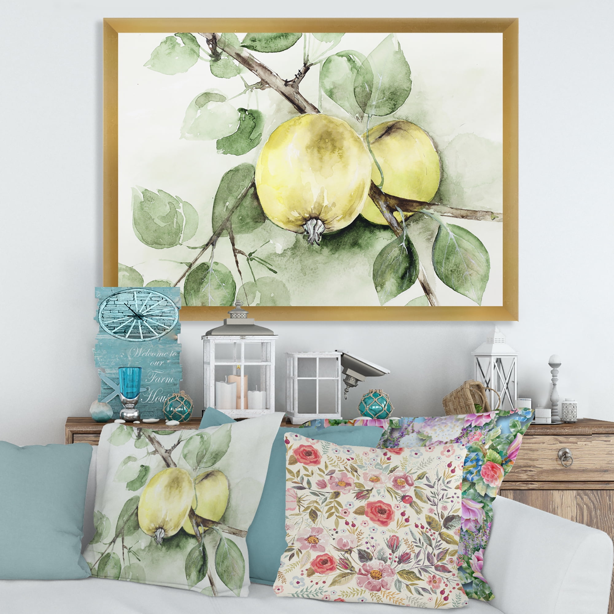 Designart 'Ancient Green Appels' Farmhouse Framed Art Print