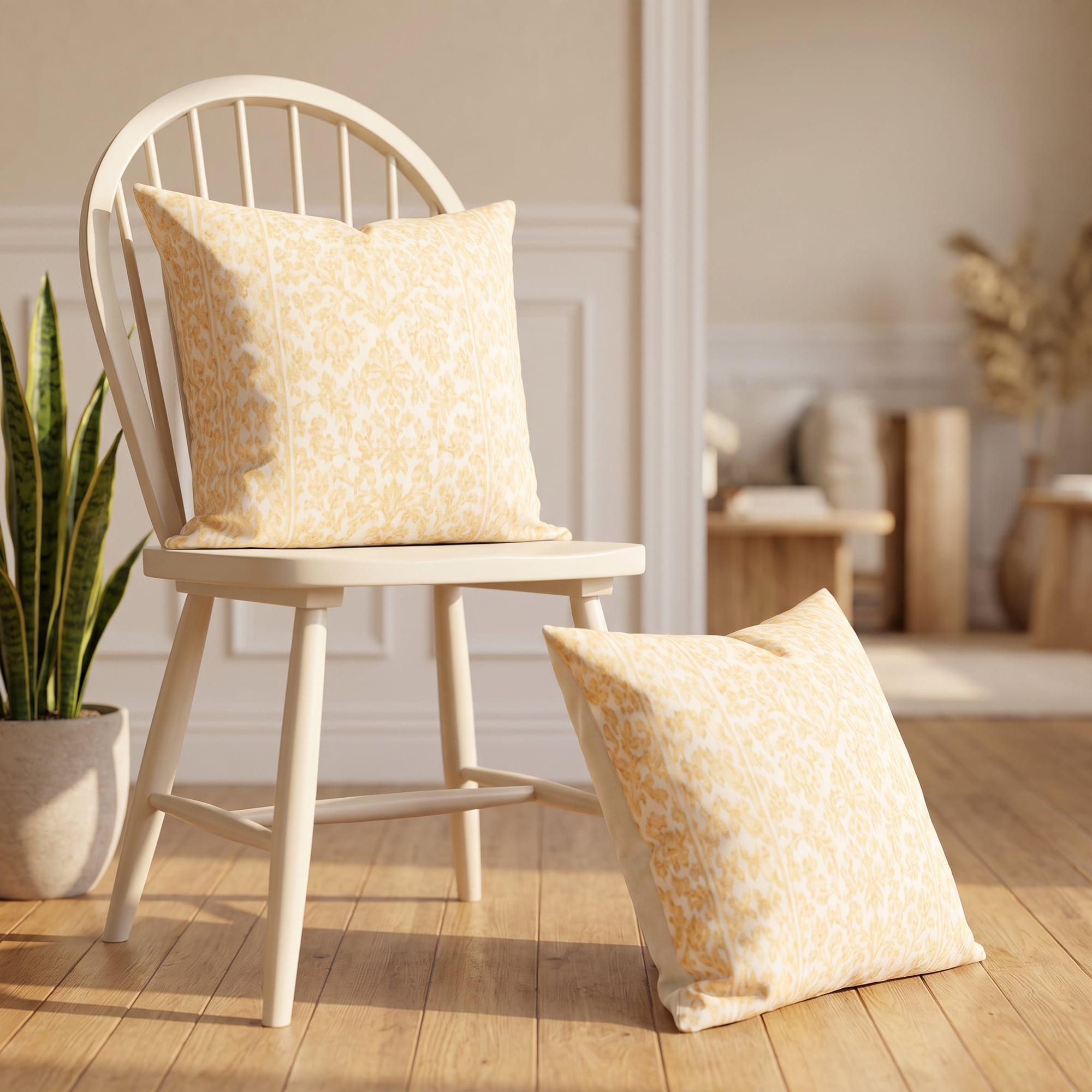 Unique Bargains Set of 2 Modern Botanical Floral Printed Throw Pillow Covers Yellow 18"x18"