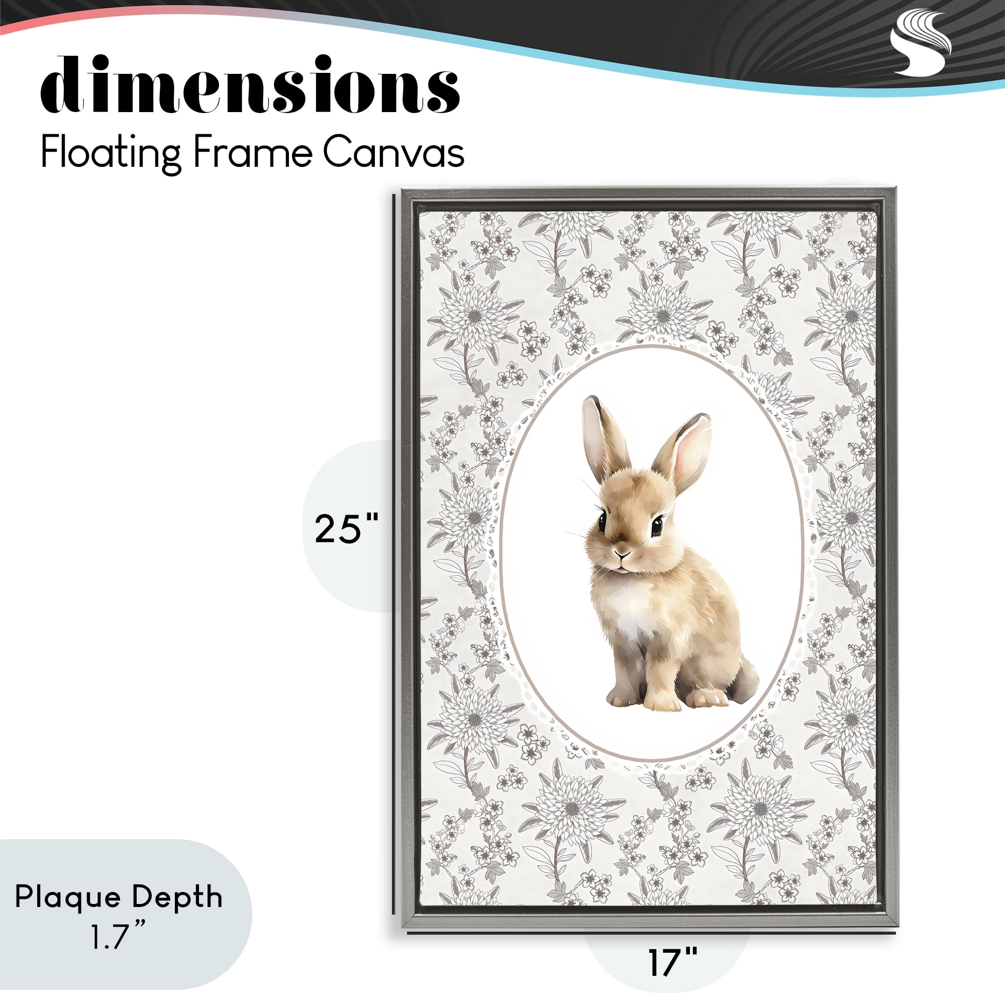 Stupell Industries Mauve Botanical Bunny Gray Framed Floater Canvas Wall Art, design by Ink Drop Loft