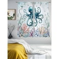 thumbnail image 3 of Teal Octopus Coastal Sheer Curtains 63 Inch Length 2 Panels Set, Summer Beach Ocean Coral Nautical Voile Window Treatment Rod Pocket Curtains Sheers Drapes for Bedroom/Living Room/Kitchen 52x"63"x2, 3 of 7