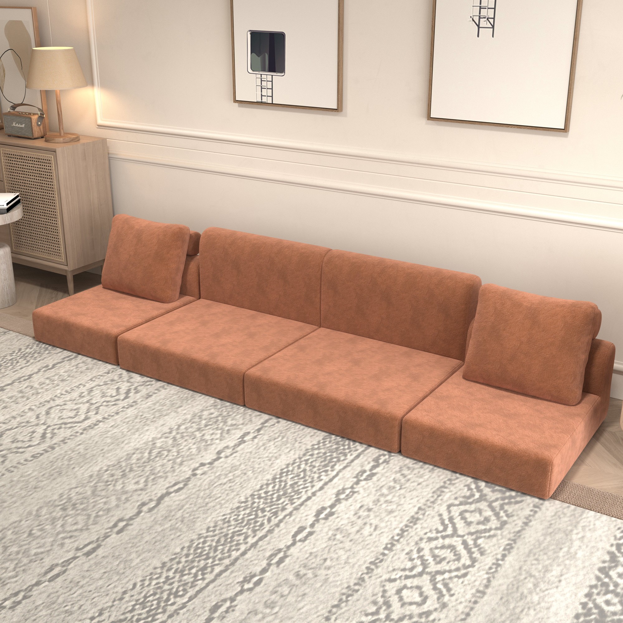 Convertible Folding Sofa Bed,Multi-Functional Sleeper Couch,Modern Floor Sleeper Sofa for Living Room,Bedroom,Orange