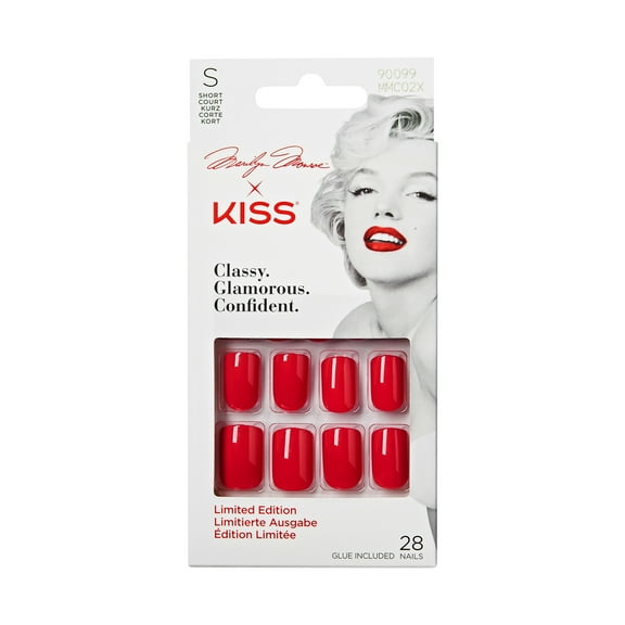 Marilyn Monroe x KISS Limited Edition Short Square Glue-On Nails, Solid Red, 28 Pieces
