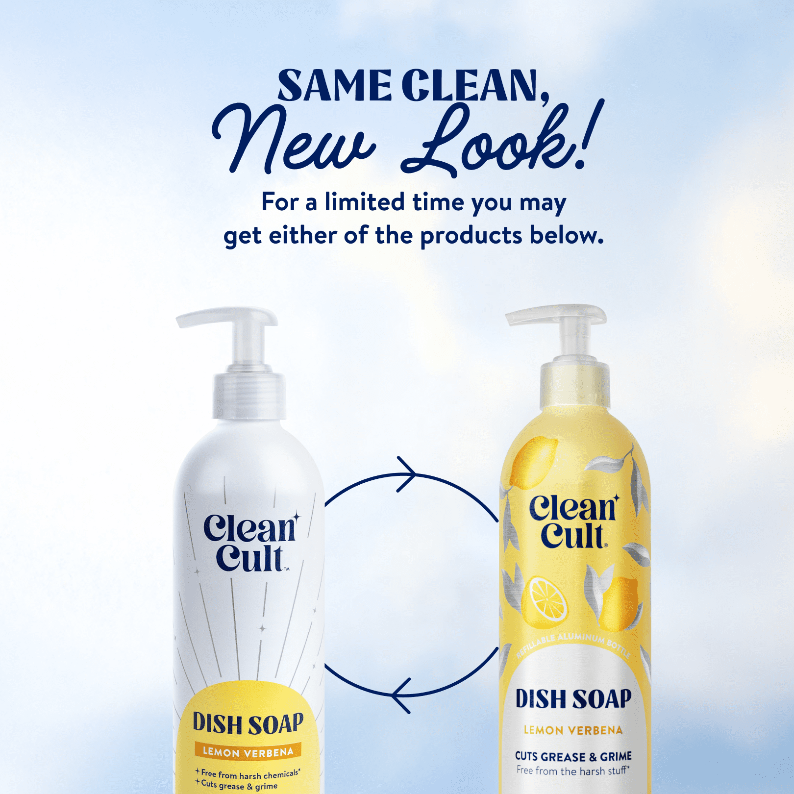 (2 pack) Cleancult Dish Soap, Refillable Aluminum Bottle, Lemon Verbena, 16 fluid oz