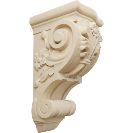 Ekena Millwork 6 1/4"W x 7 5/8"D x 14 1/8"H Large Floral Corbel, Alder